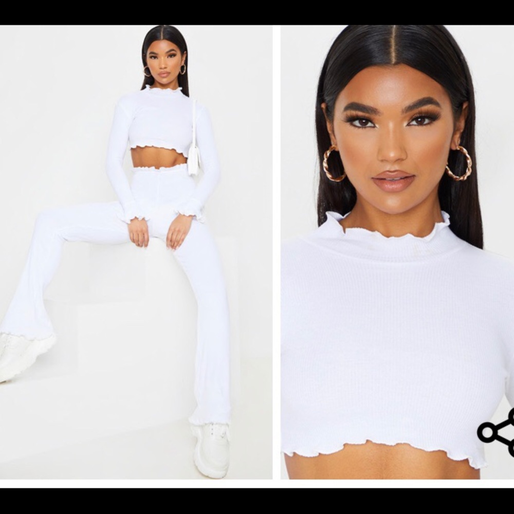 PrettyLittleThing white ribbed long sleeve set